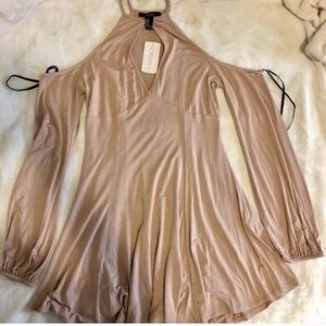 Cold shoulder skater dress w/ keyhole halter neck